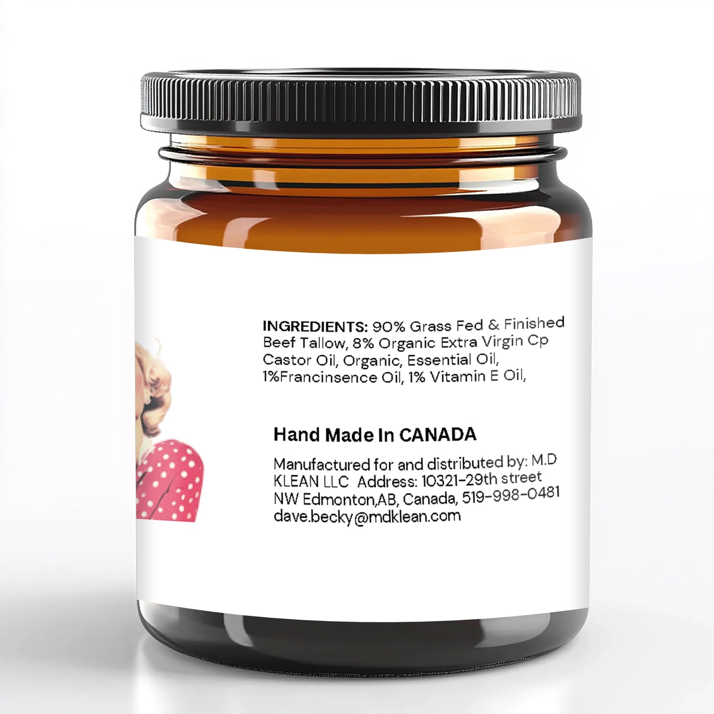 M.D KLEAN NEW WHIPPED Beef Tallow Cream with Castor Oil and Frankincense 8 oz Glass Jar