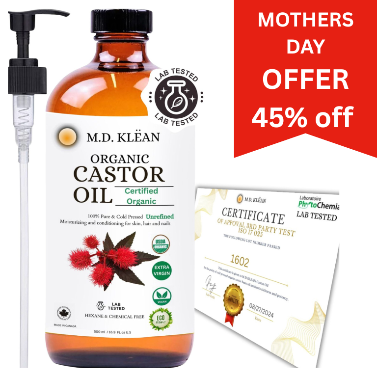 M.D KLEAN Organic Castor Oil Cold Pressed Hexene Free (500 ML) Glass Bottle