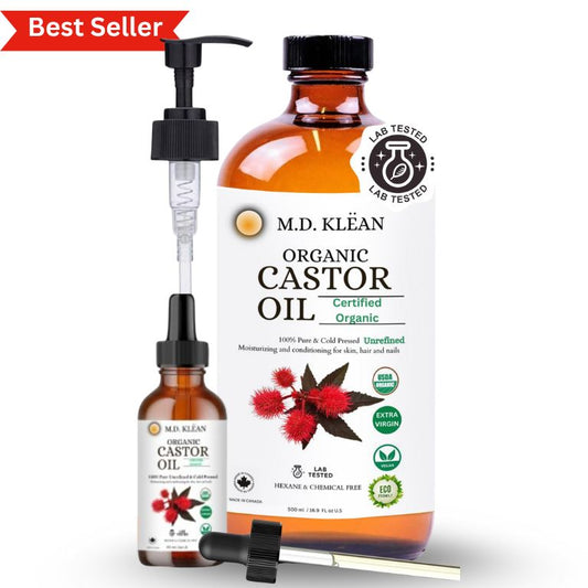M.D. Klean Organic Cold Pressed Castor Oil (560 ml) 60 ML Dropper + Pump Included
