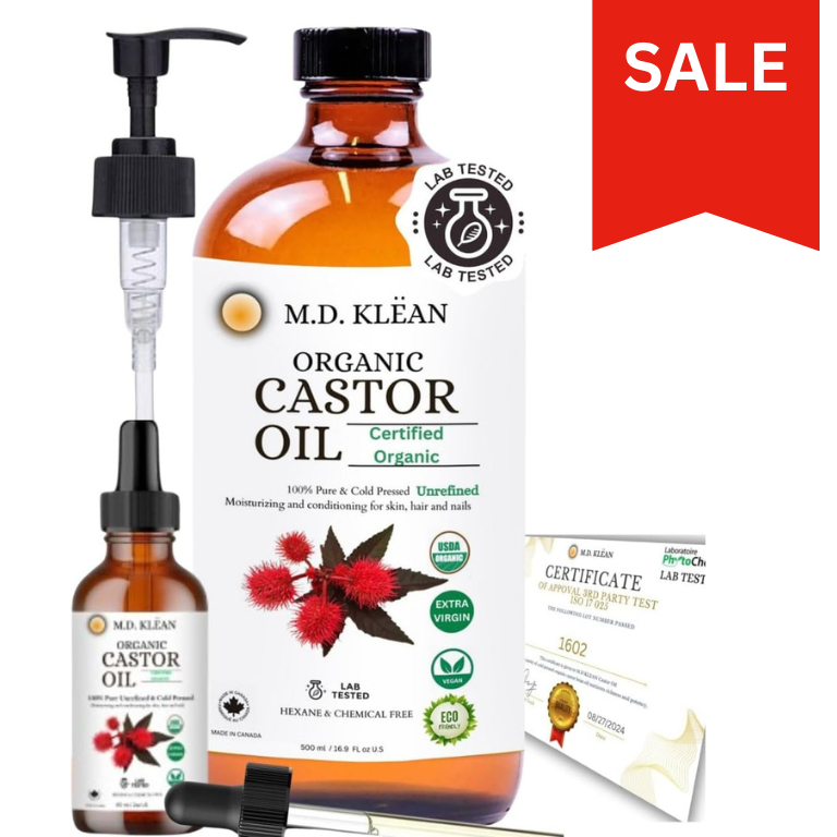 M.D. Klean Organic Cold Pressed Castor Oil (560 ml) 60 ML Dropper + Pump Included