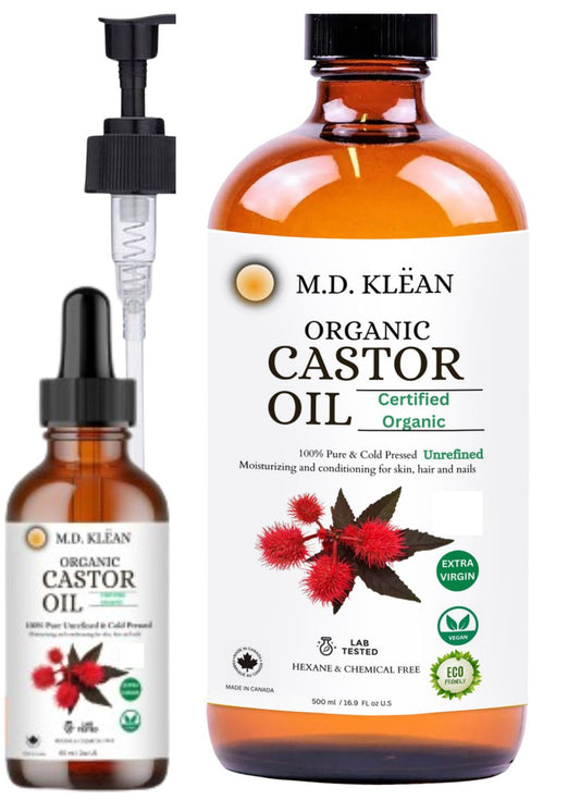 M.D. Klean Organic Cold Pressed Castor Oil (560 ml) 60 ML Dropper + Pump Included