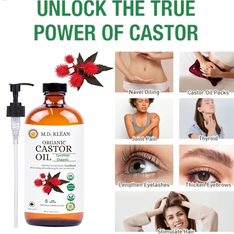 M.D. Klean Organic Cold Pressed Castor Oil (560 ml) 60 ML Dropper + Pump Included