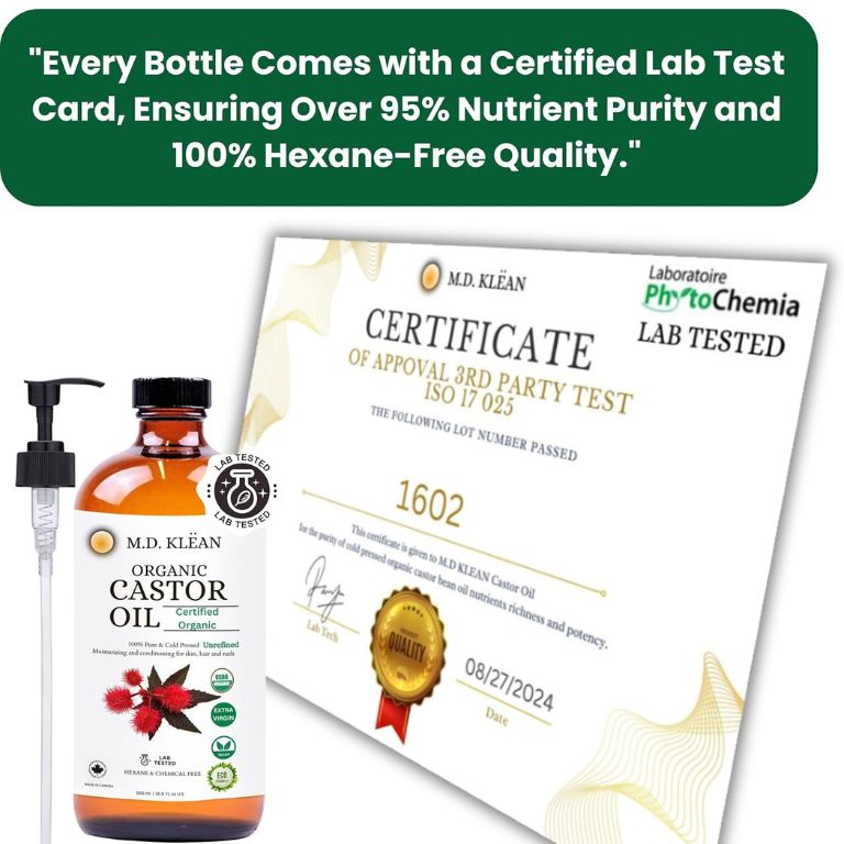 M.D. Klean Organic Cold Pressed Castor Oil (560 ml) 60 ML Dropper + Pump Included