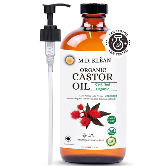 M.D KLEAN Organic Castor Oil Cold Pressed Hexene Free (500 ML) Glass Bottle