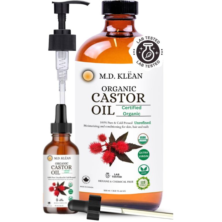 M.D. Klean Organic Cold Pressed Castor Oil (560 ml) 60 ML Dropper + Pump Included