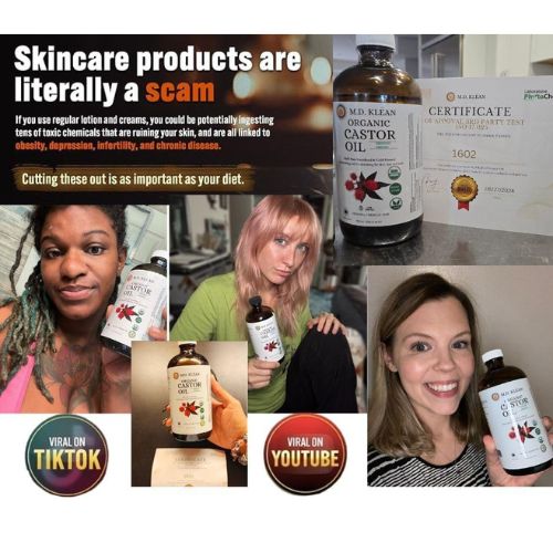 M.D. Klean Organic Cold Pressed Castor Oil (560 ml) 60 ML Dropper + Pump Included