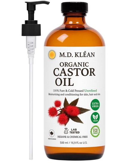 M.D KLEAN Organic Castor Oil Cold Pressed Hexene Free (500 ML) Glass Bottle
