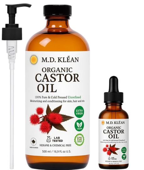 M.D. Klean Organic Cold Pressed Castor Oil (560 ml) 60 ML Dropper + Pump Included